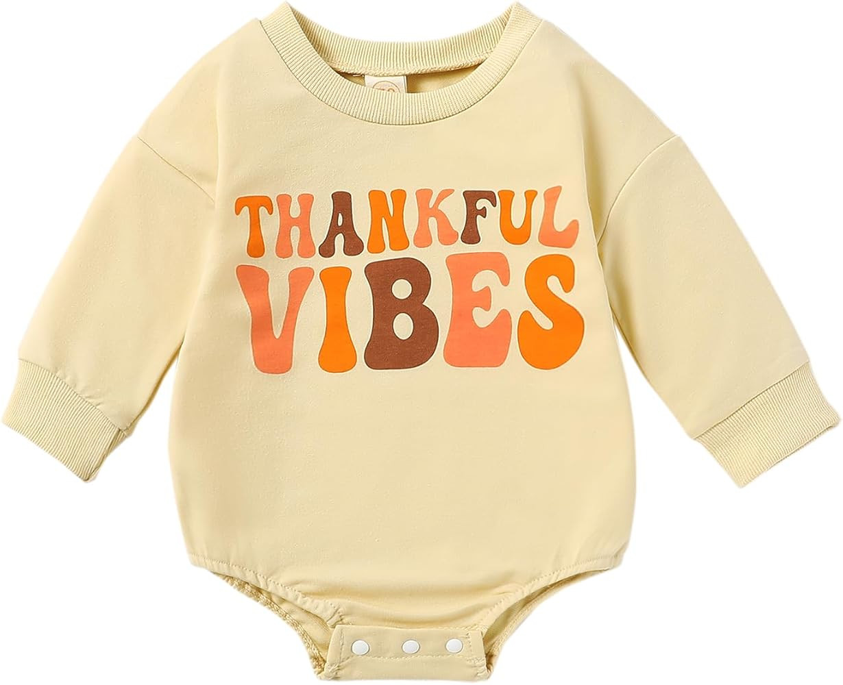 ADXSUN Thanksgiving Baby Girl/Boy Outfit Thankful Vibes Bubble Romper Oversized Sweatshirt Fall W... | Amazon (US)