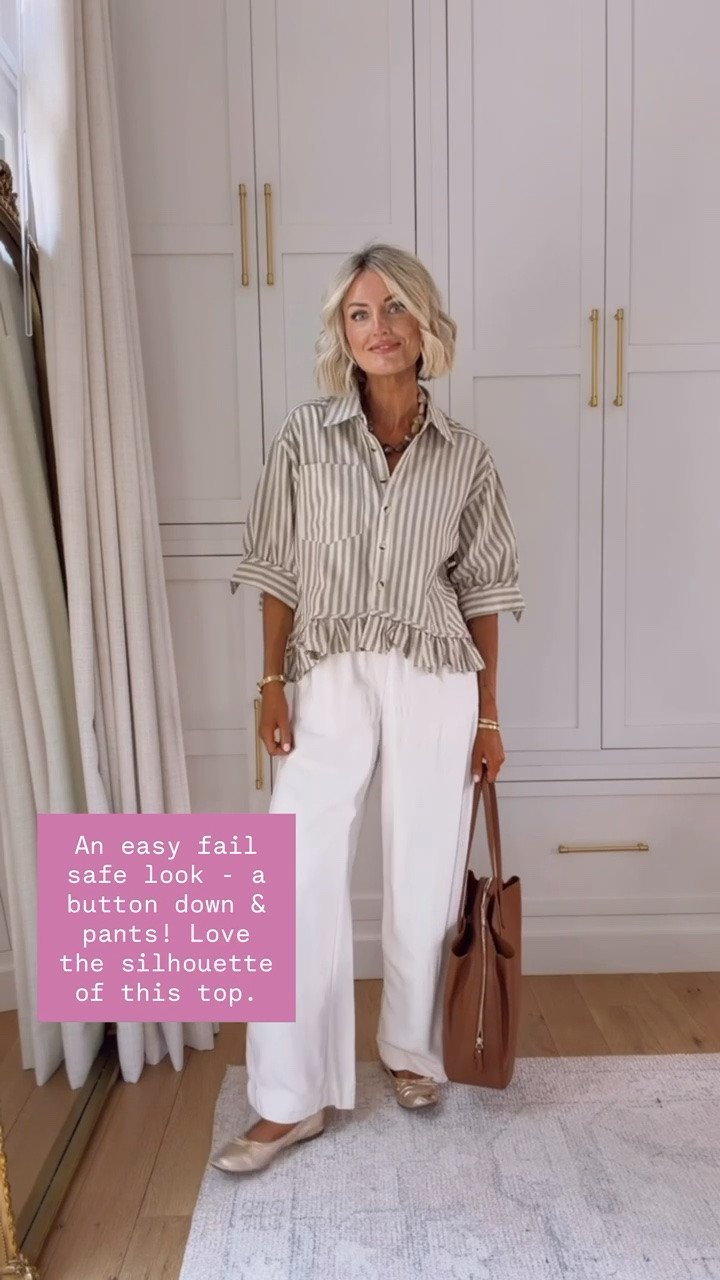 How pretty and feminine is this workwear look!? I love the neutral stripes with these easy pants. They are so affordable as well! Wearing S

Loverly grey, Amazon fashion finds, work outfit ideas, teacher outfit inspo, women’s work outfit ideas 2026, striped blouse ruffle

#LTKSeasonal #LTKWorkwear