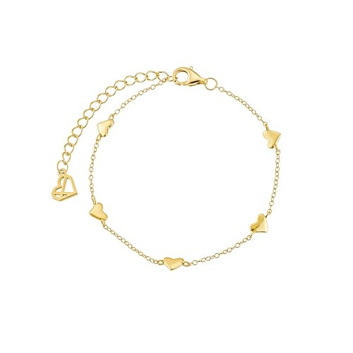 CAITLYNMINIMALIST 18K Gold Sterling Silver Ribbed Heart Chain Link Dainty Charm Stacking Adjustable Bracelet Gift for Her (05-Heart Station Gold) | Amazon (US)