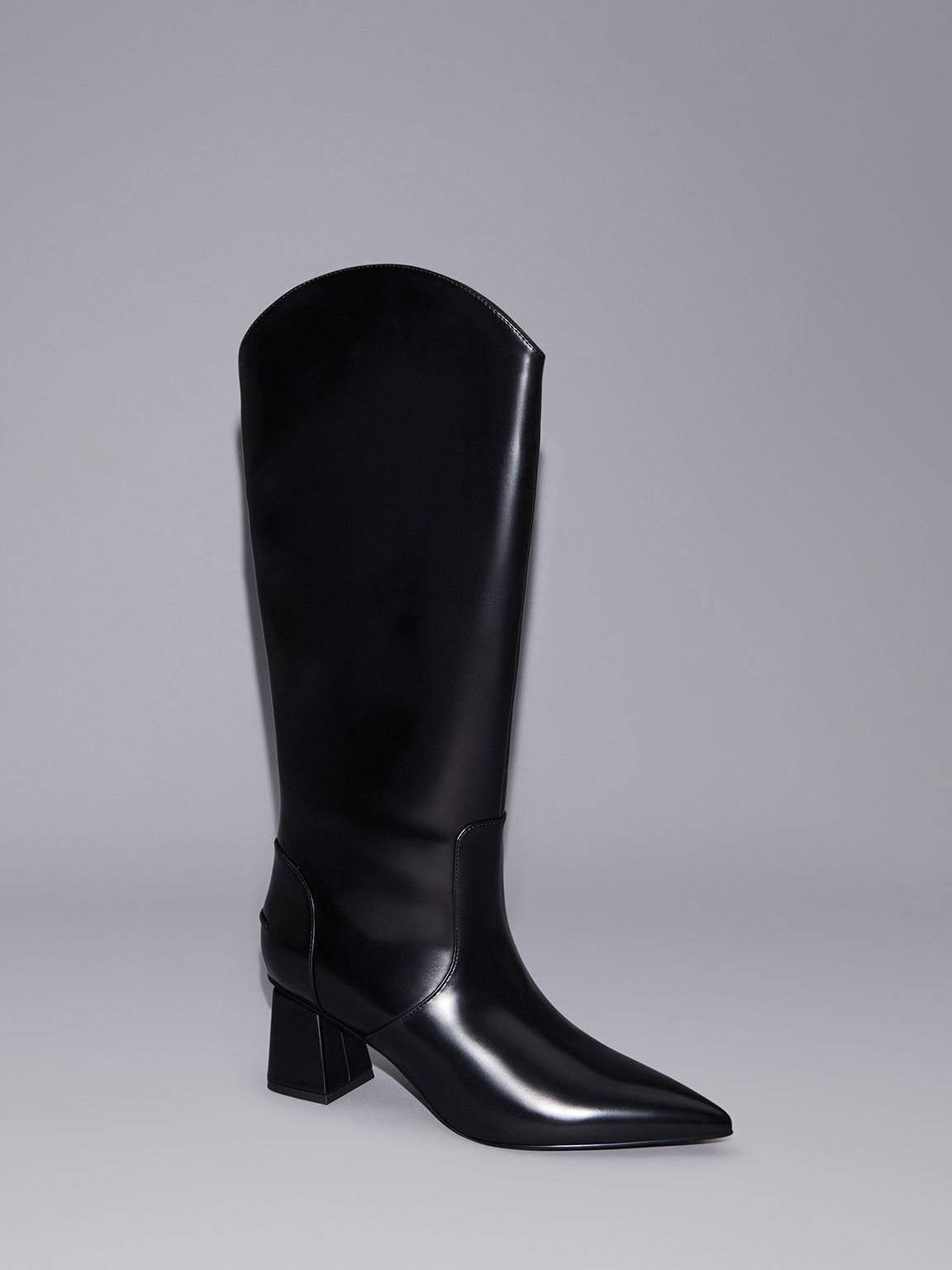 Black Boxed Lucinda Trapeze-Heel Knee-High Boots | CHARLES & KEITH UK | Charles & Keith UK