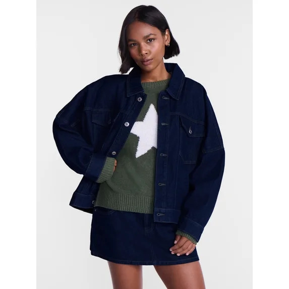 No Boundaries Oversized Denim Cotton Jacket, Women’s XXS-4X | Walmart (US)