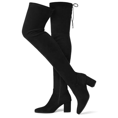 SUEDI Women's Over The Knee Boots Thigh High Boots Block Heel Suede Long Boots Pointed Toe Tall Boots for Women Black Size 7.5 | Amazon (US)