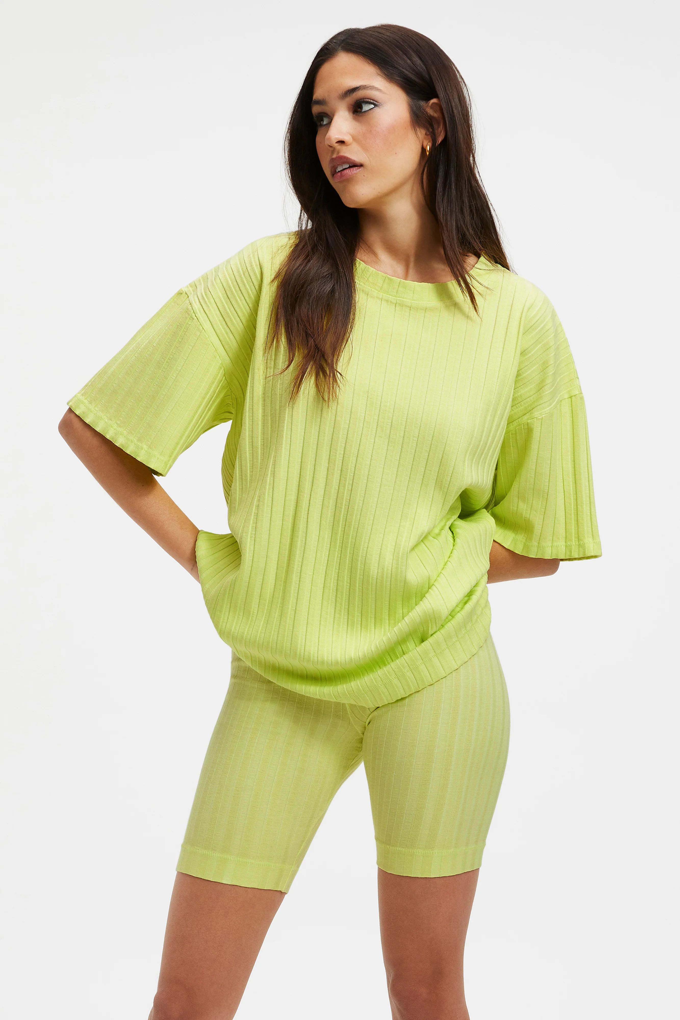 RIBBED BOYFRIEND TEE | KEY LIME001 | Good American