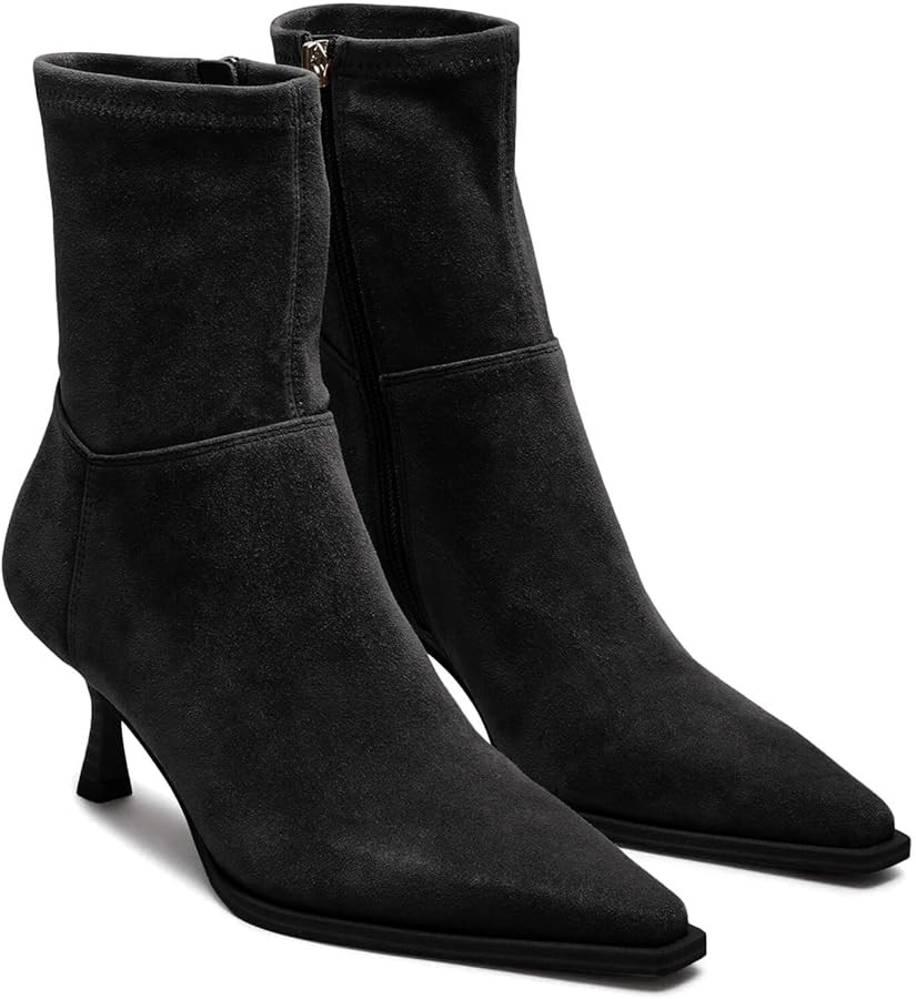 Coutgo Womens Kitten Low Heel Ankle Boots Pointed Toe Side Zipper Short Booties Fall Shoes | Amazon (US)