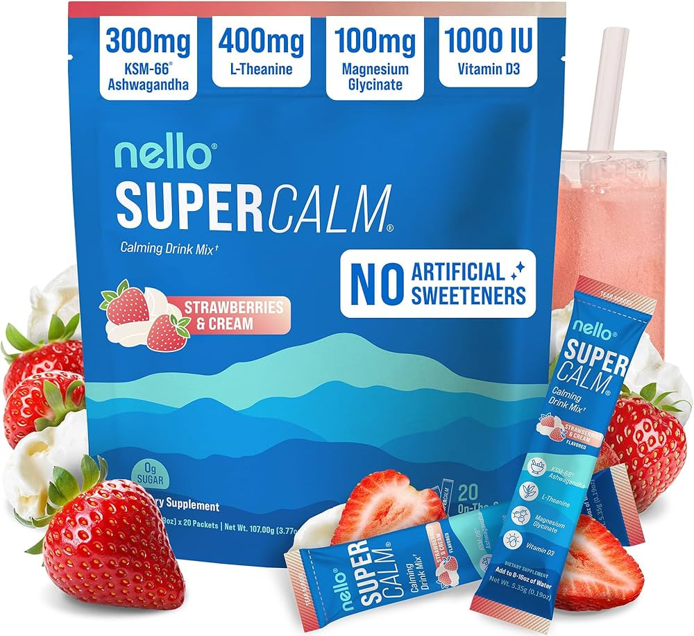 Nello Supercalm Powdered Drink Mix, Cortisol Reducer*, Sleep Aid Supplement, L Theanine, Ksm-66 A... | Amazon (US)
