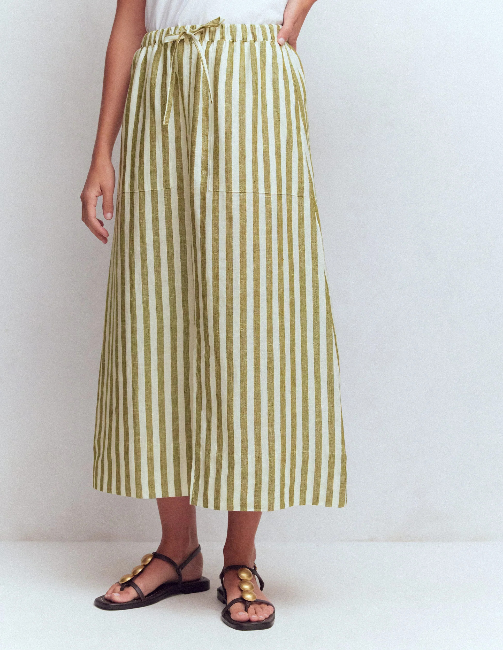 Layla Linen Skirt-Green Stripe | Boden (US)