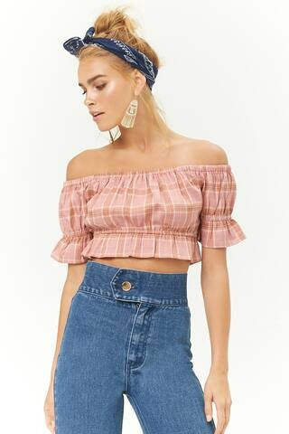 Plaid Off-the-Shoulder Crop Top | Forever 21 (US)