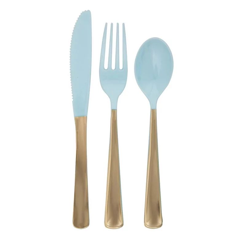 Pioneer Woman Light Blue & Gold Plastic Cutlery Set for 6, 18pcs | Walmart (US)