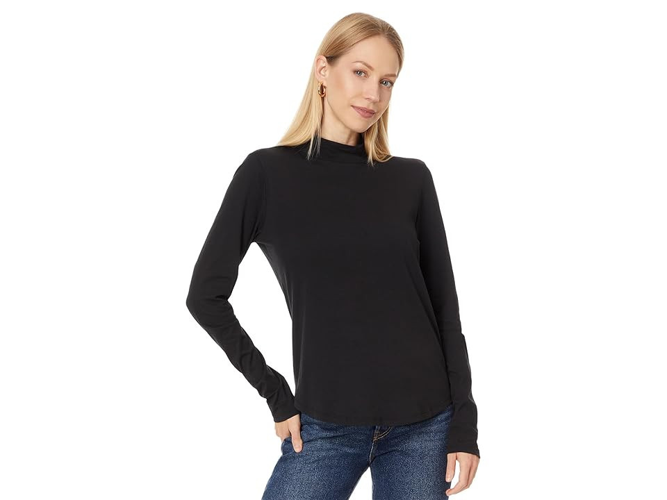 Lilla P Long Sleeve Mock Neck T-Shirts Women's Clothing Black : XS, Cotton | Zappos