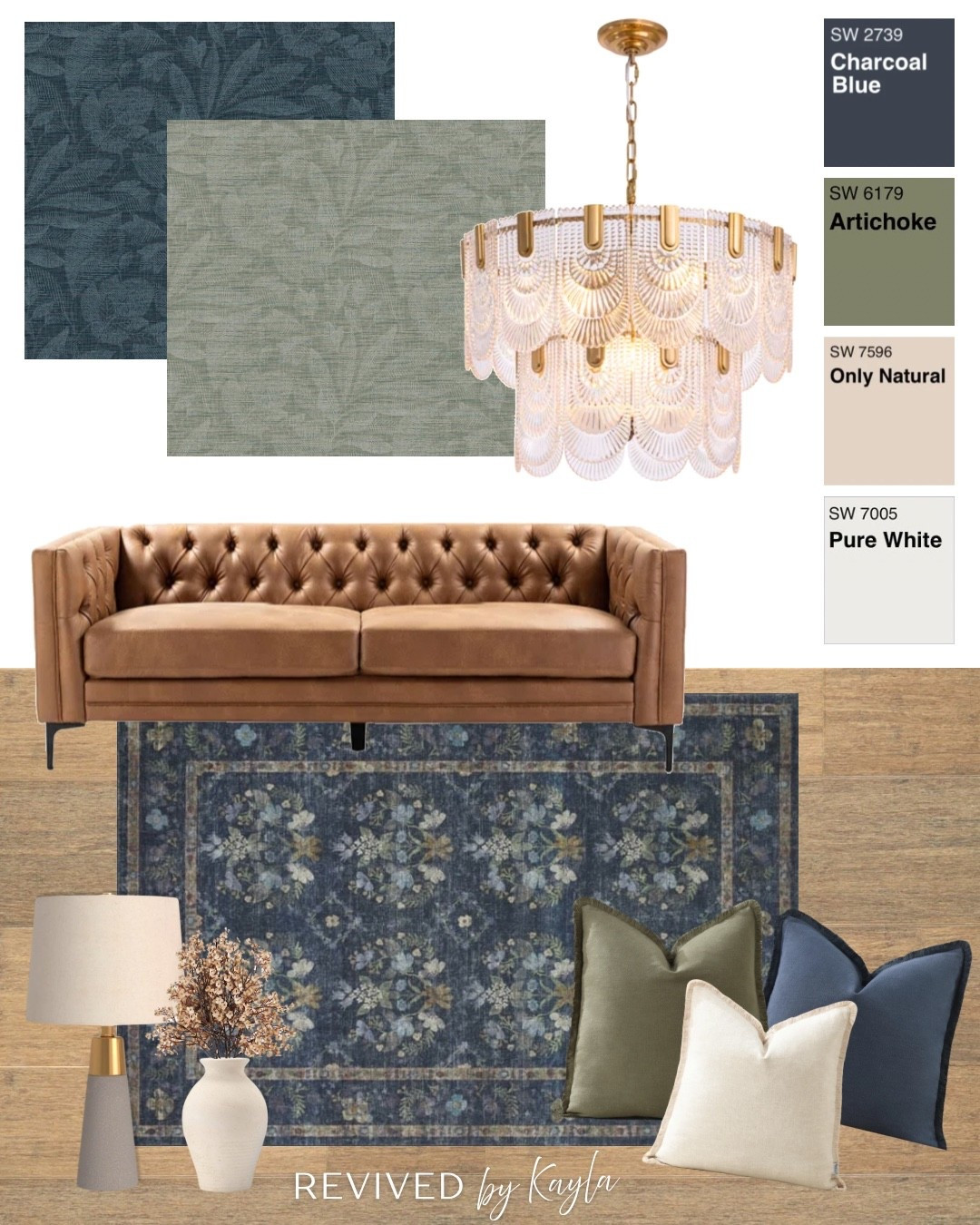 Navy blue and olive green living room design with paint color palette from Sherwin Williams 🪴 This bestselling rug from Wayfair is soo beautiful! 

#livingroomdecor #furniture #livingroomdesign #homedecor #homedesign #olivegreen #homeinspo #inspiration #roomdesign #roomdecor #modernhome #moderndecor #neutraldecor #neutralhome #wayfair #paintcolors

#LTKHome #LTKFindsUnder100 #LTKFindsUnder50