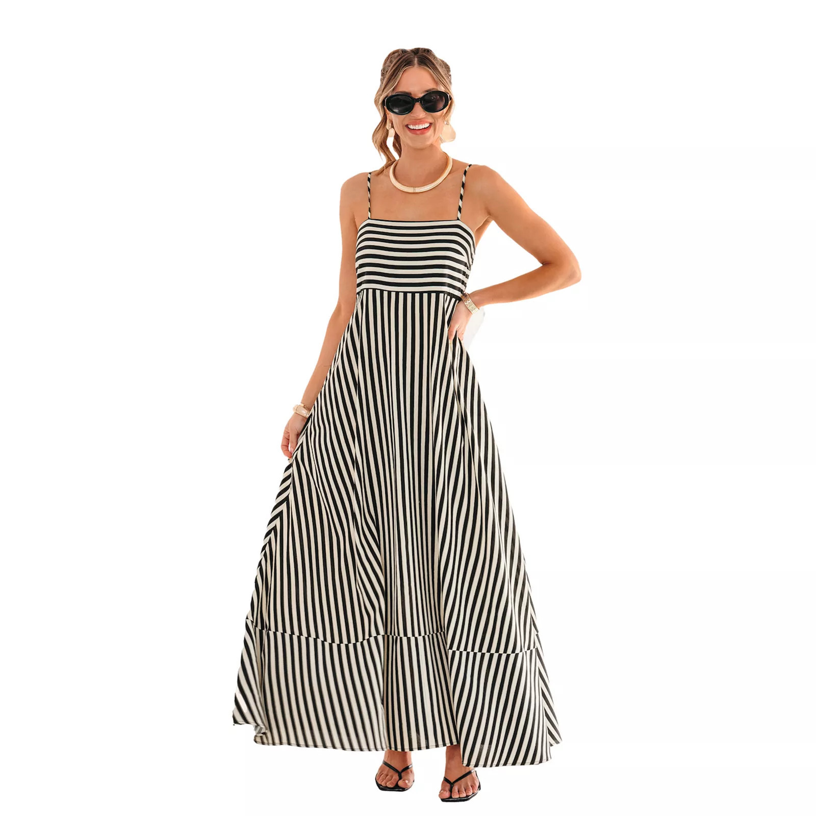 Women's Cupshe Striped Maxi Dress, Size: XS, Black | Kohl's