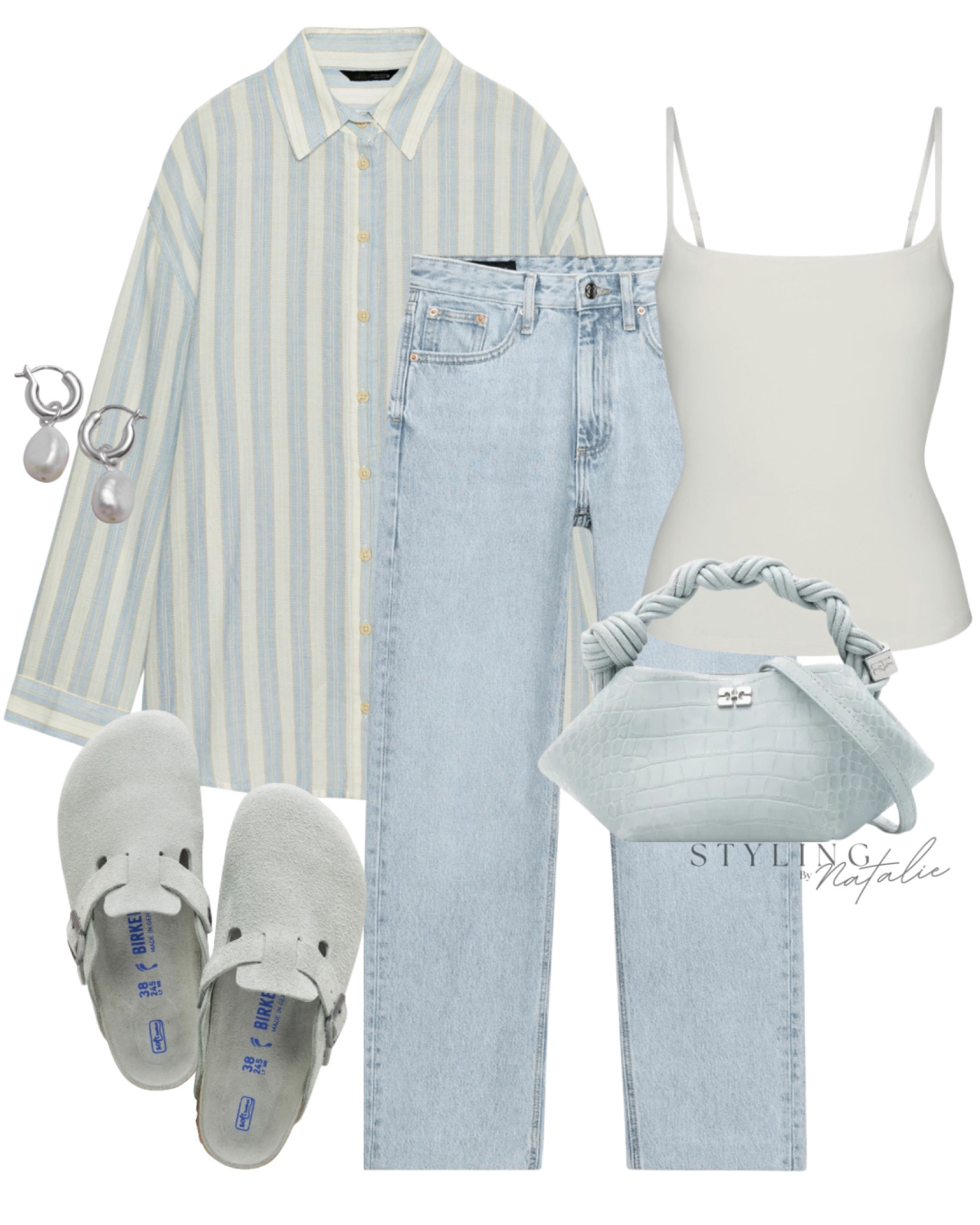 Stripe shirt, jeans, cami vest top, birkenston boston clogs, Ganni, pearl earrings, casual everyday style, spring outfit, Zara, new in high street, London style, street style, city break. 

#LTKspring #LTKuk #LTKsummer