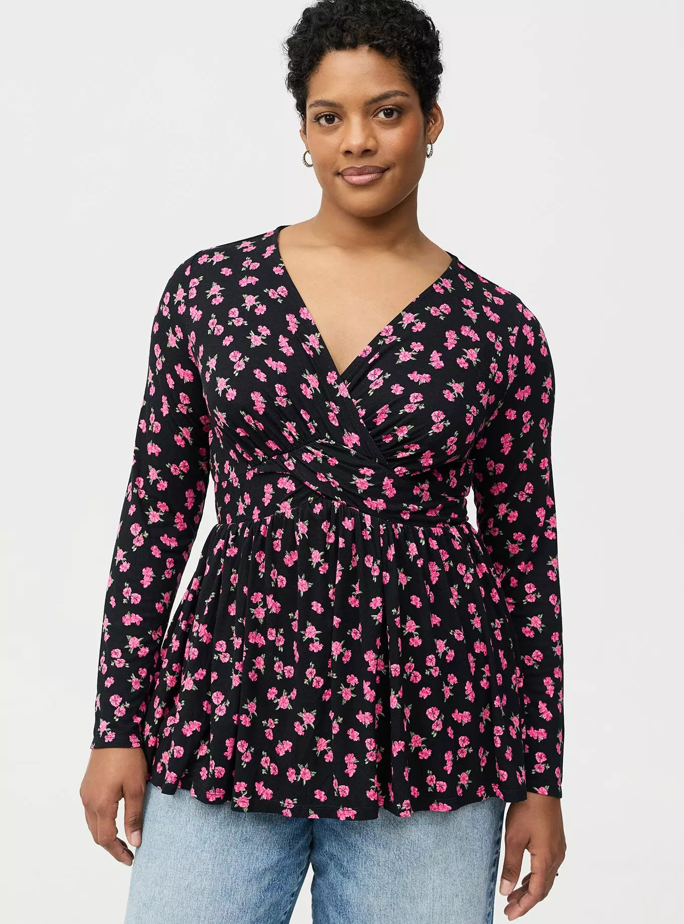 Twist Front Slinky Babydoll Tunic Top | Torrid (US & Canada)