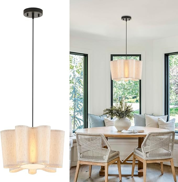 VILUXY Modern Fabric Pendant Light Fixtures 15.7’’ Farmhouse Pendant Lighting with Linen Shad... | Amazon (US)