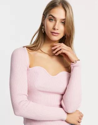 ASOS DESIGN sweater with sweetheart neckline in pink | ASOS (Global)