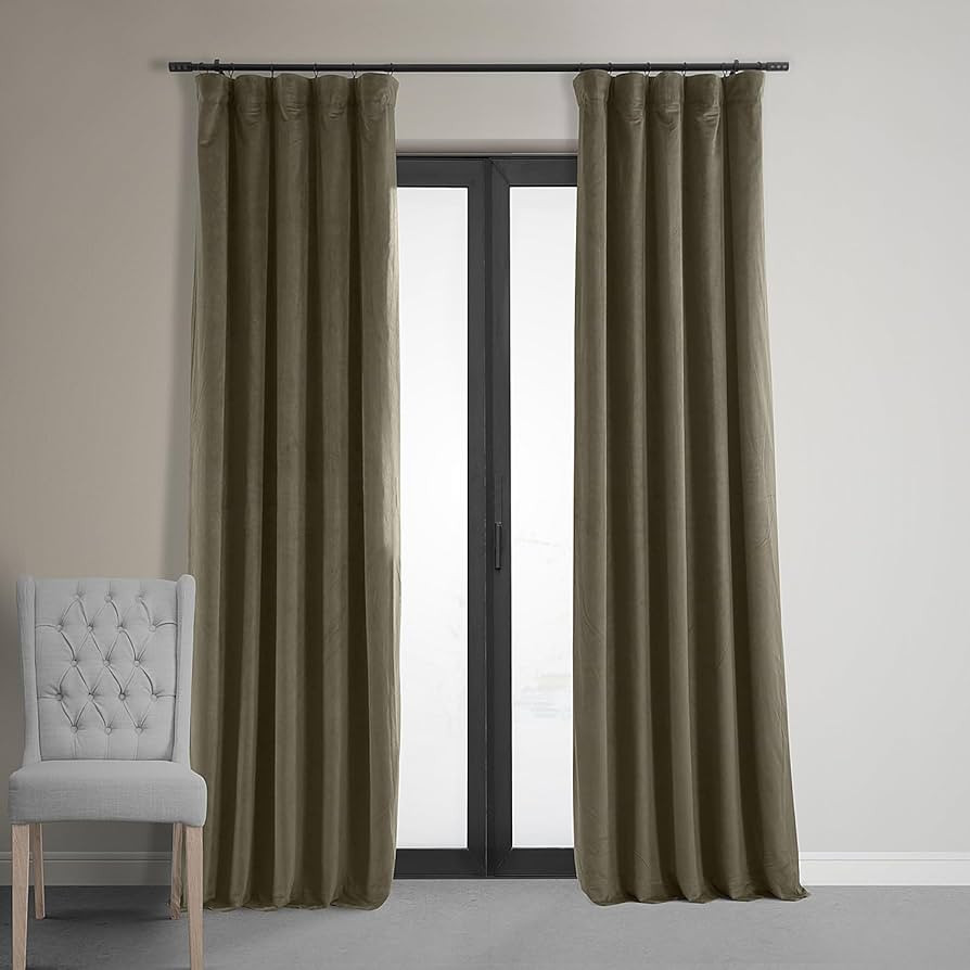 HPD Half Price Drapes Signature Velvet Thermal Blackout Curtains for Living Room 84 Inch Long (1 Panel) Rod Pocket Insulated Blackout Curtains for Bedroom Window Curtains, 50W x 84L, Denver Taupe | Amazon (US)