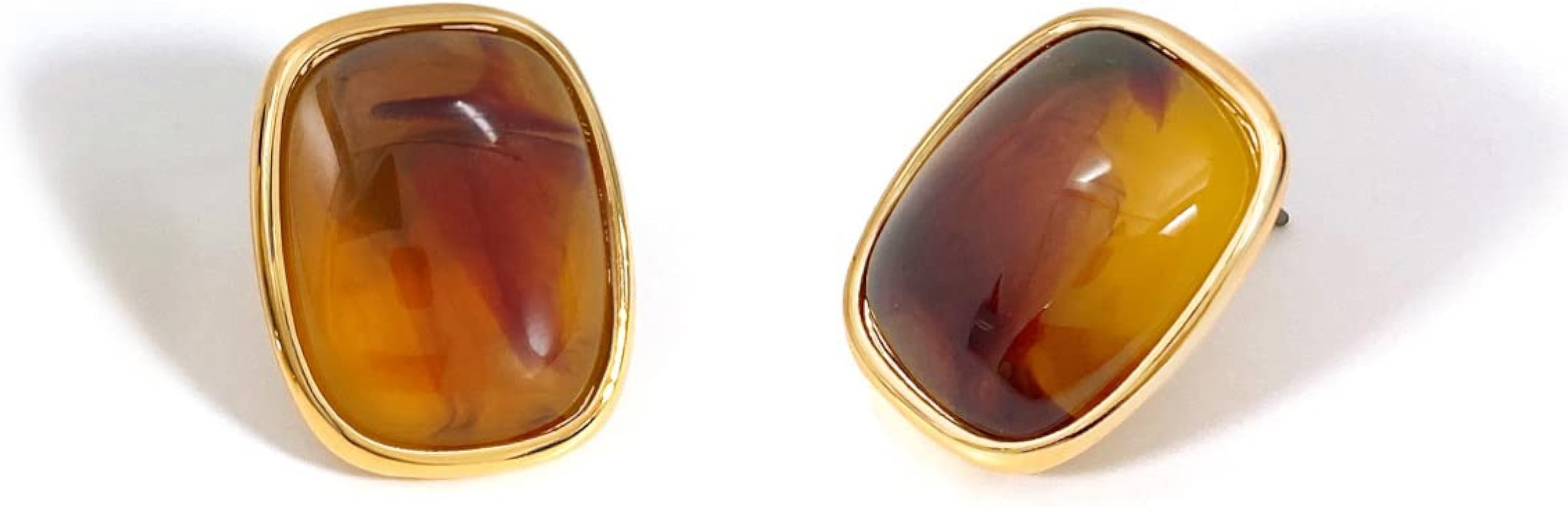 M.DUN- Round Edges Rectangle Shape Studs Earring. Abalone Amber Turquoise Resin Stone Design, 18k... | Amazon (US)