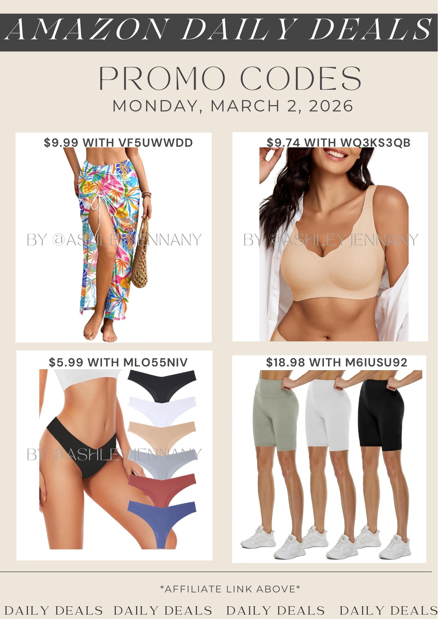 Amazon fashion deals on this swimsuit coverup, wireless bra, thong underwear and biker shorts 

#LTKSaleAlert #LTKSeasonal #LTKMidsize