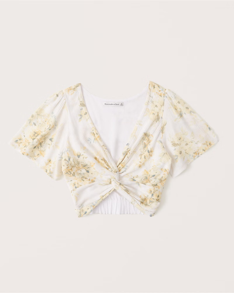 Knot-Front Flutter Sleeve Top | Abercrombie & Fitch (US)