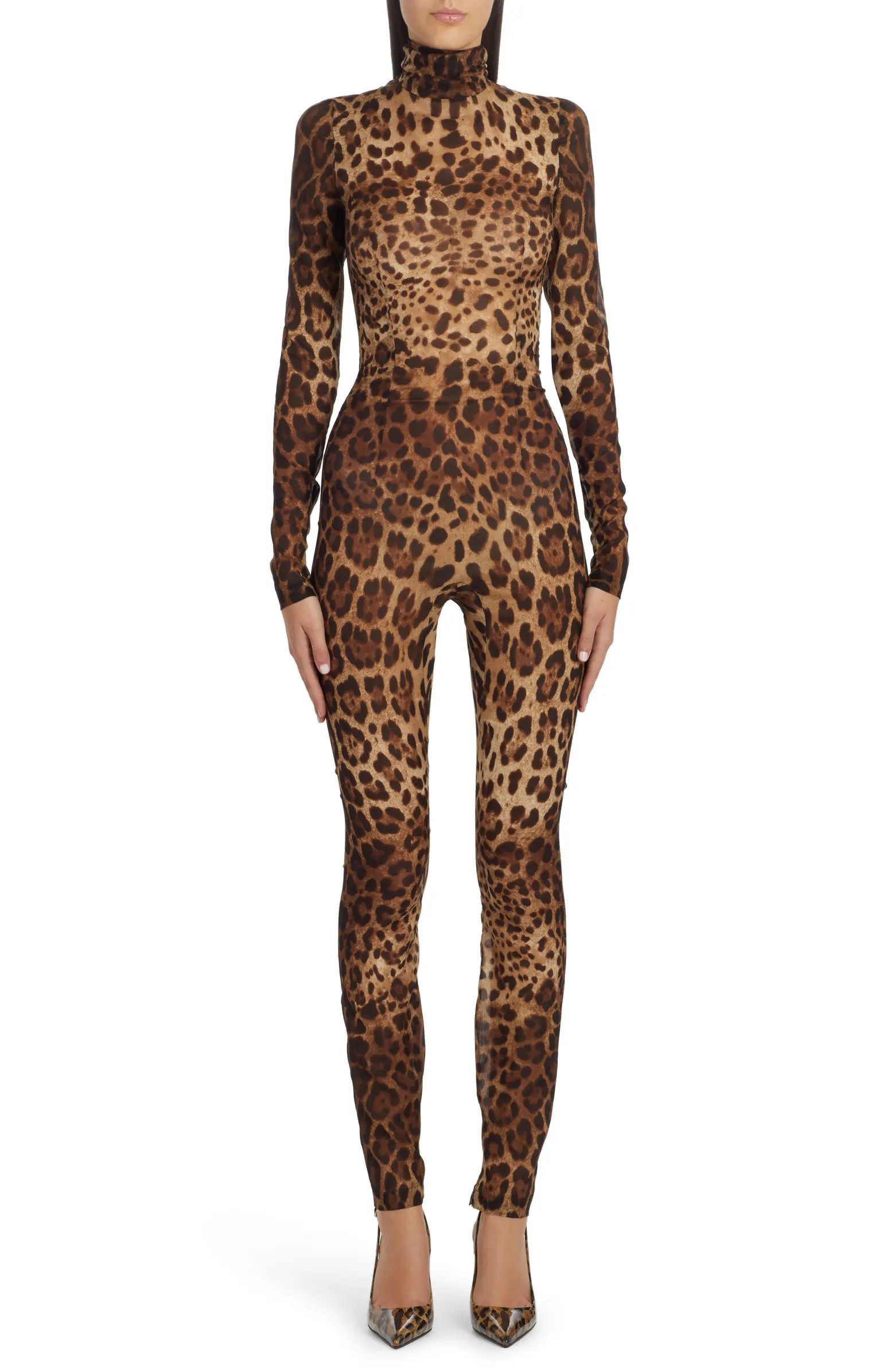 Kim Leopard Print Silk Stretch Chiffon Catsuit | Nordstrom