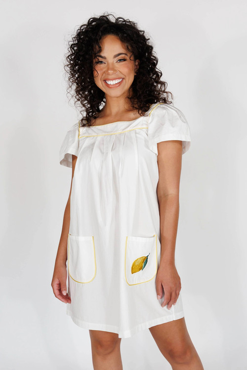 In My Sundays Short Day Dress in Crisp White With Lemon at Nordstrom, Size Large | Nordstrom