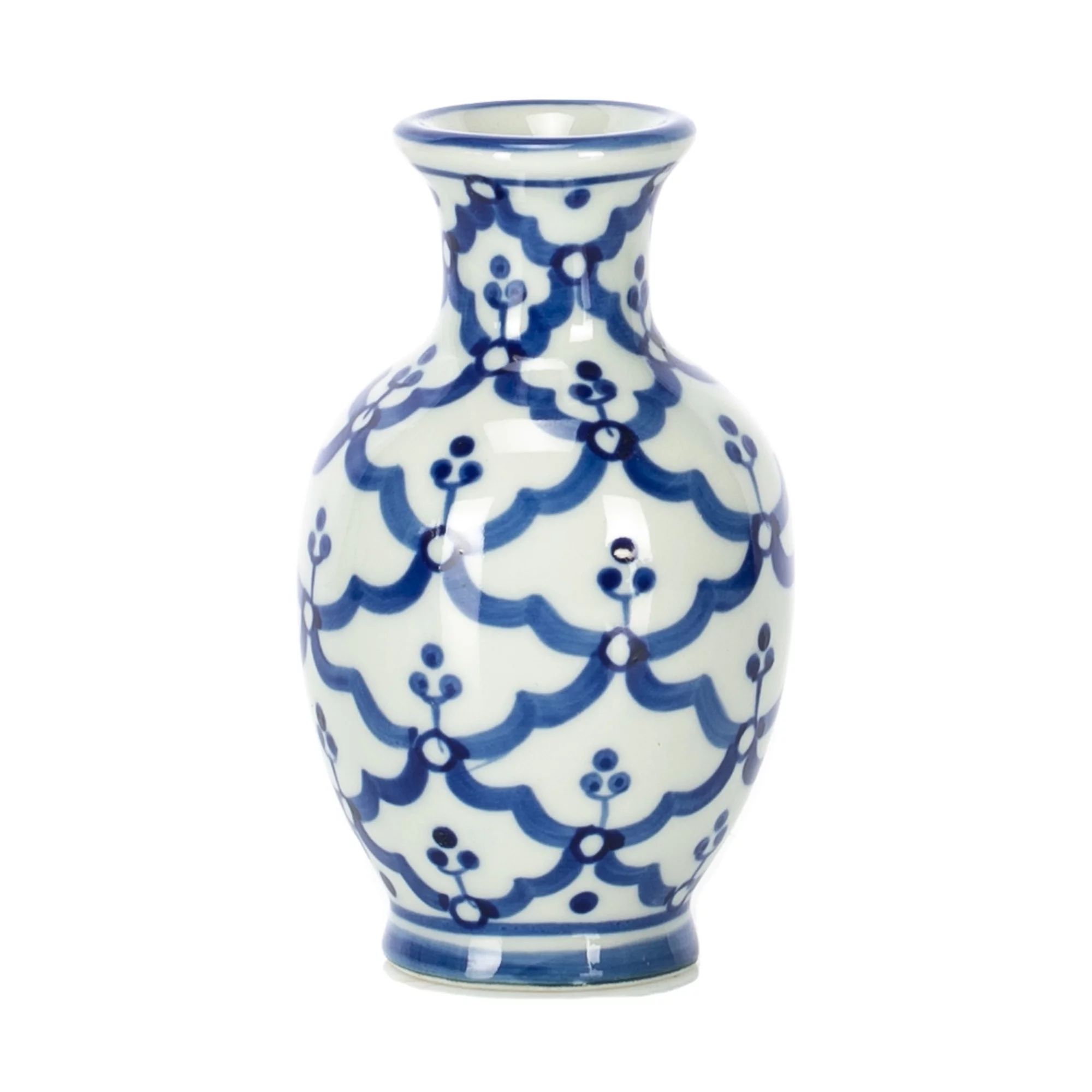 Tiny Classic Round Urn Glossy Blue and White 4 inch Porcelain Ceramic Vase | Walmart (US)