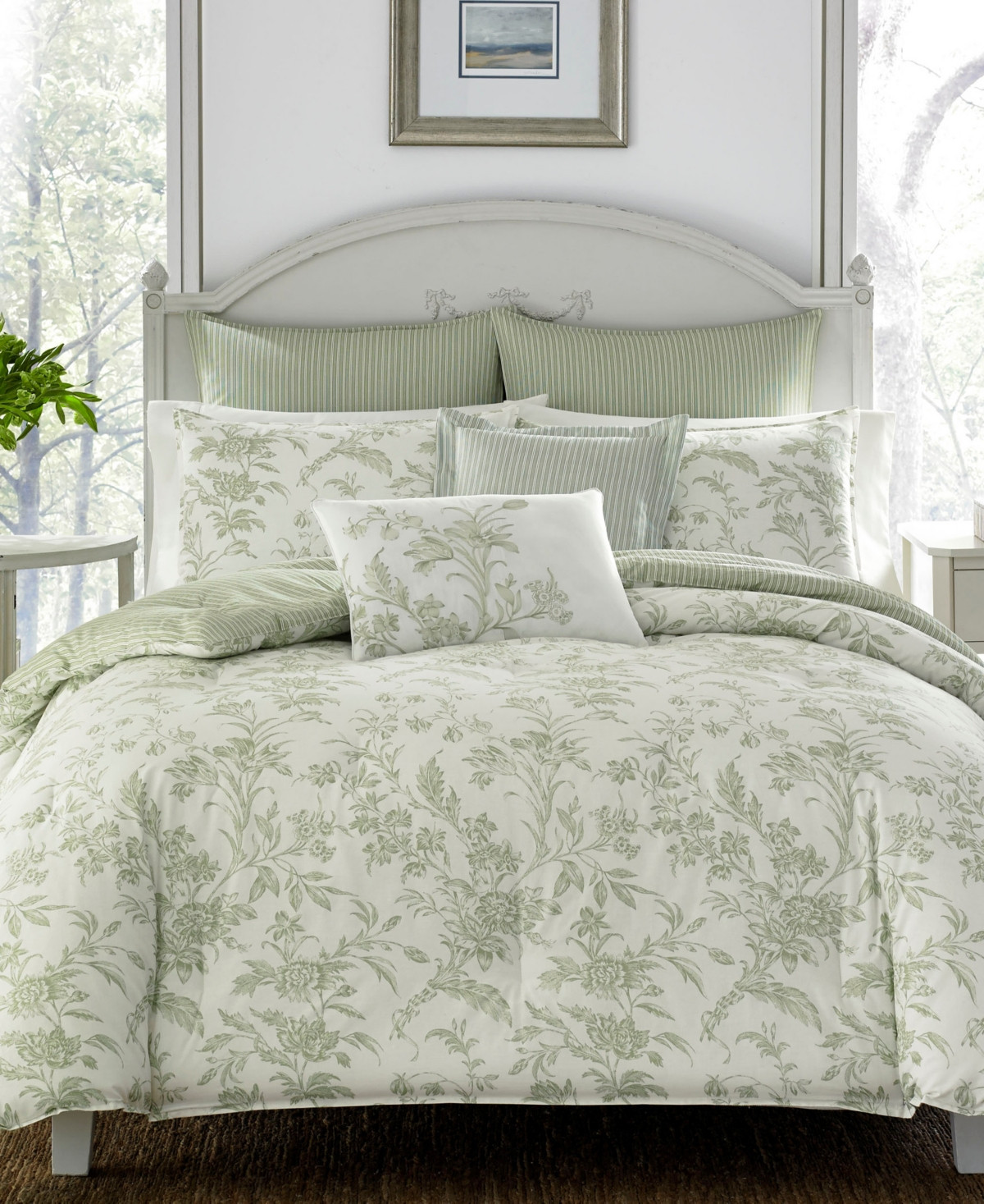 Laura Ashley Natalie 7 Piece Duvet Cover Set, King - Sage | Macy's