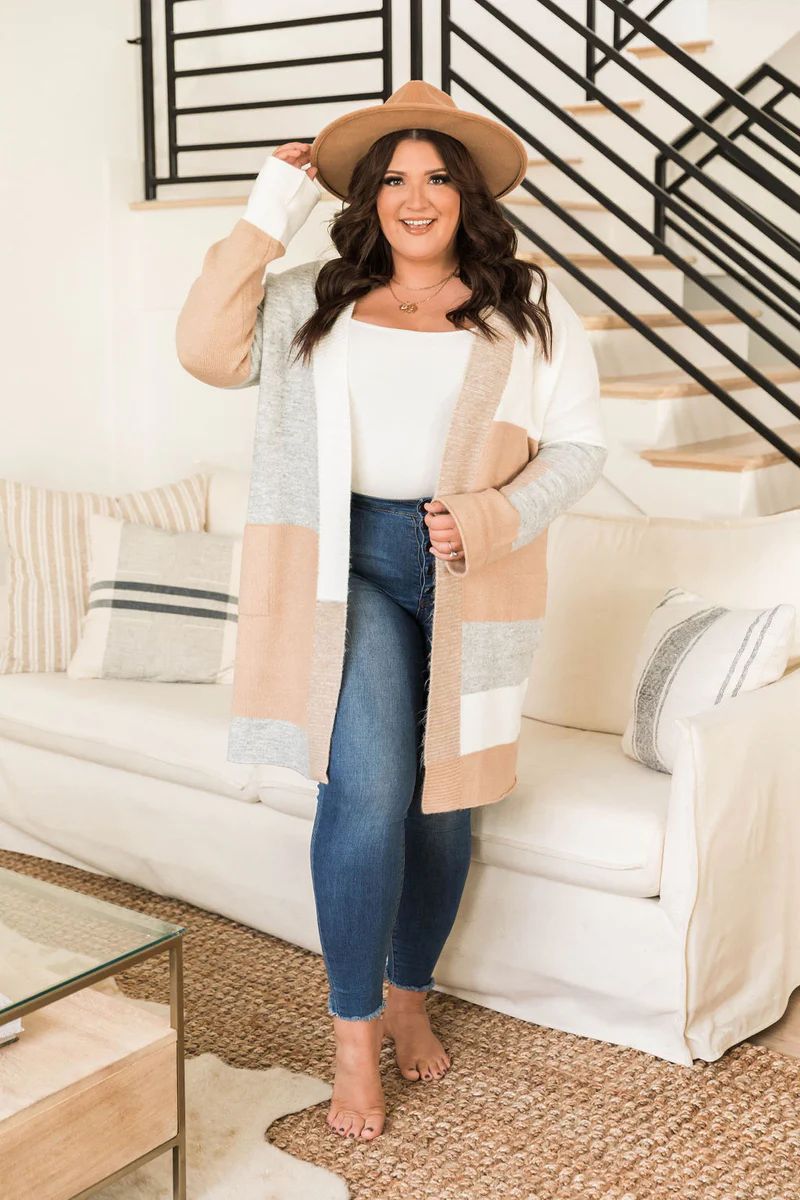 Questioning You Beige Colorblock Cardigan FINAL SALE | The Pink Lily Boutique