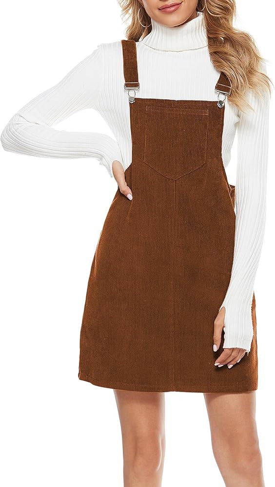 Tanming Women's Corduroy A Line Cute Jumper Pinafore Bib Overall Mini Dress Skirt | Amazon (US)