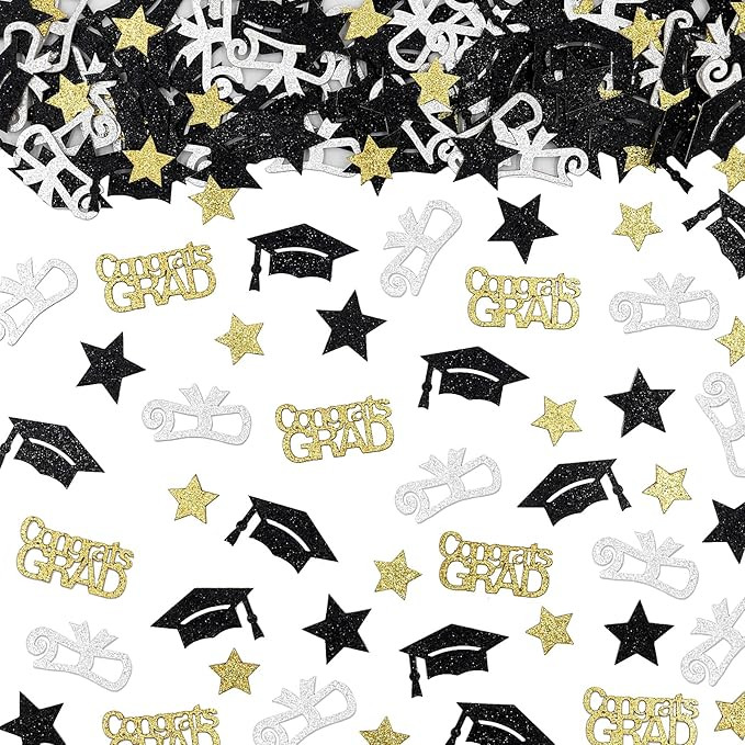 200PCS Glitter Graduation Confetti Class of 2026, Black and Gold Graduation Decorations, Grad Cap... | Amazon (US)