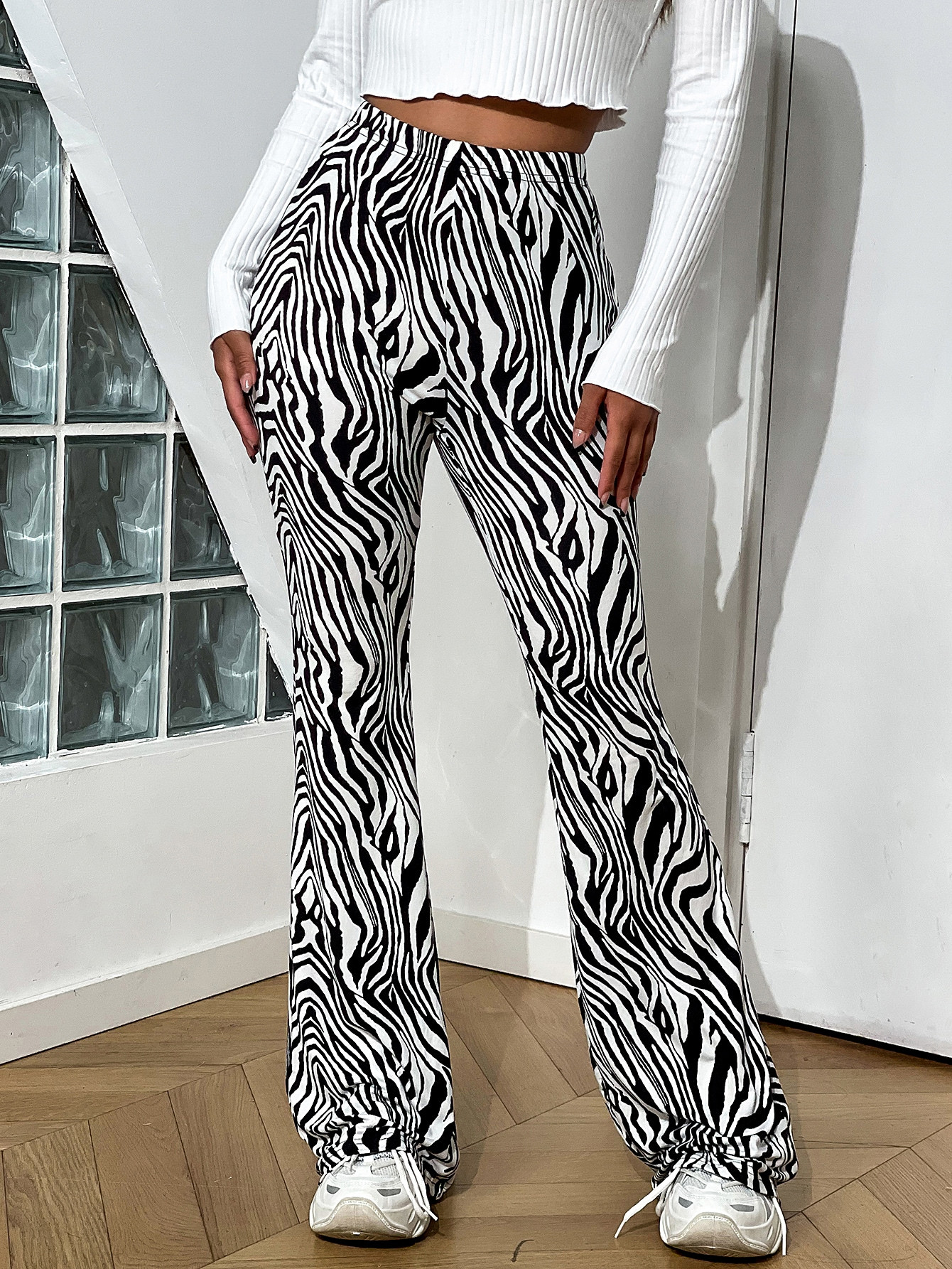 Zebra Striped High Waist Flare Leg Pants | SHEIN