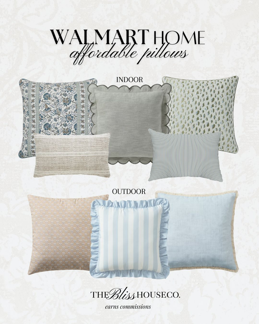 Affordable pillow refresh from Walmart. 🤍 Beautiful prints, soft textures & indoor + outdoor styles to instantly update your space without the designer price. 

Walmart pillows, throw pillows, affordable decor, neutral home, blue and white decor, scalloped pillow, striped pillow, floral pillow, woven lumbar, outdoor cushions, patio pillows, cottage style, classic home, living room refresh, porch decor, budget home finds, traditional style, pillow covers, spring home, home styling. 

 #LTKSeasonal #LTKHome