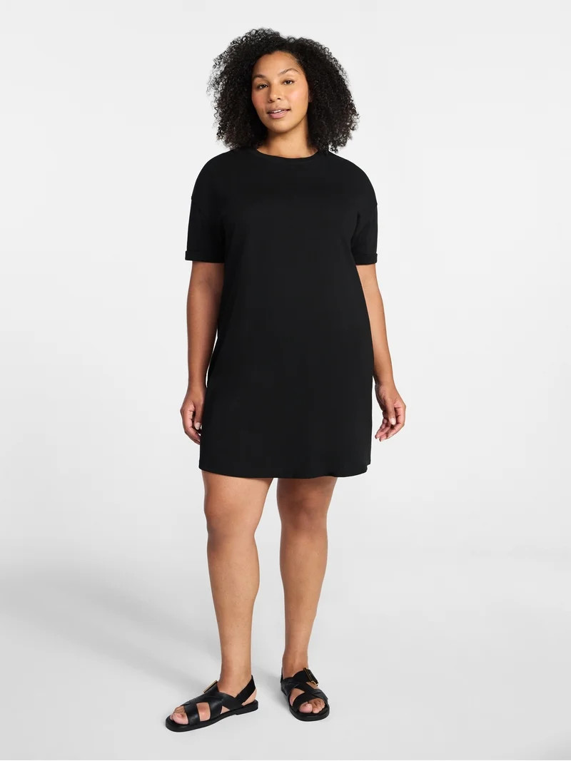Time and Tru Women's Cotton T-Shirt Dress with Short Sleeves, Sizes XS-XXXL | Walmart (US)