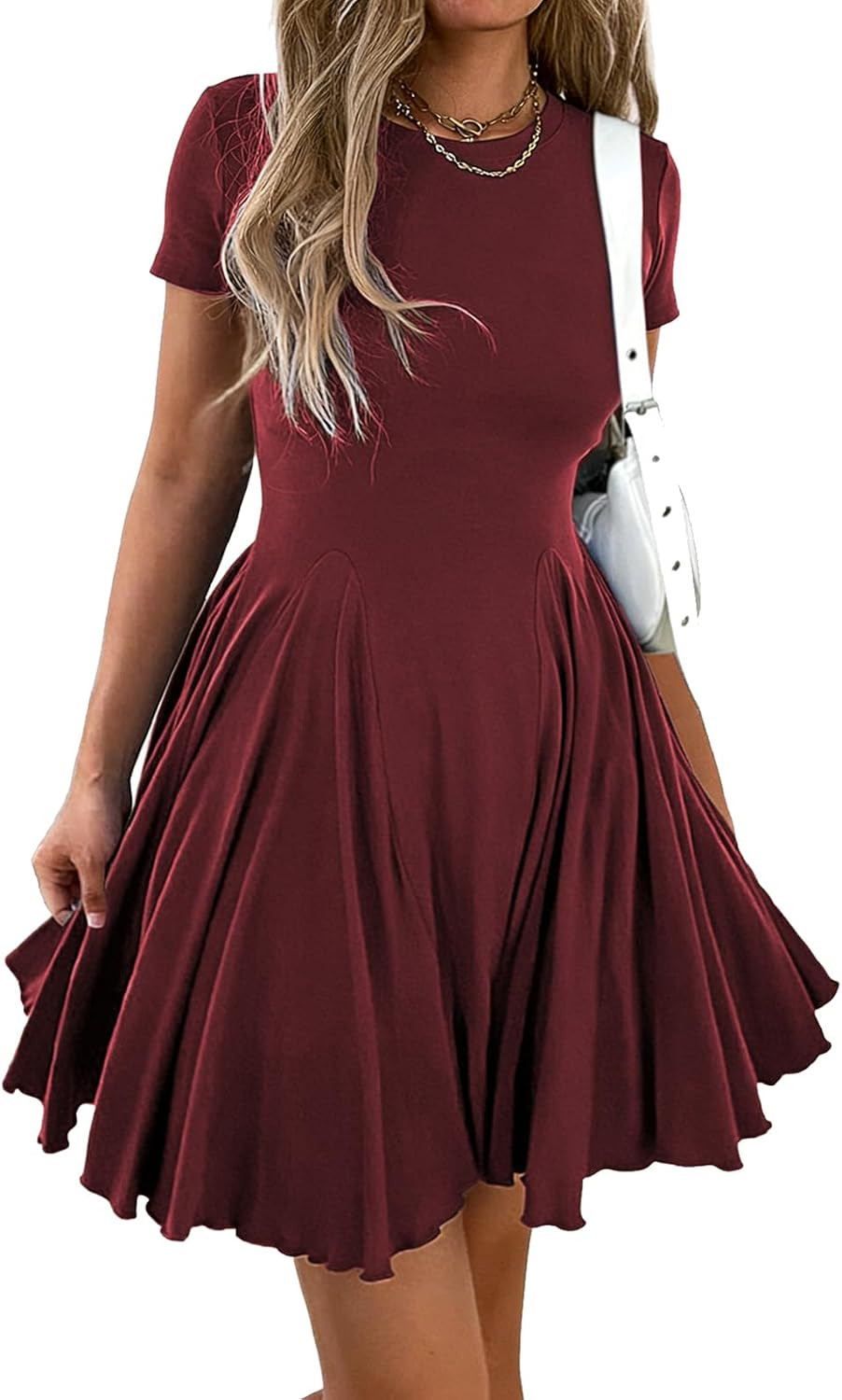 Mieazom Women Crewneck Fit and Flare Swing Flowy Mini Dress Skater Sundress | Amazon (US)