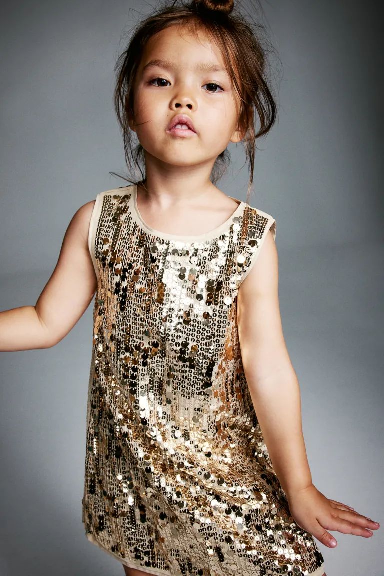 Sequined A-line Dress - Gold-colored - Kids | H&M US | H&M (US + CA)