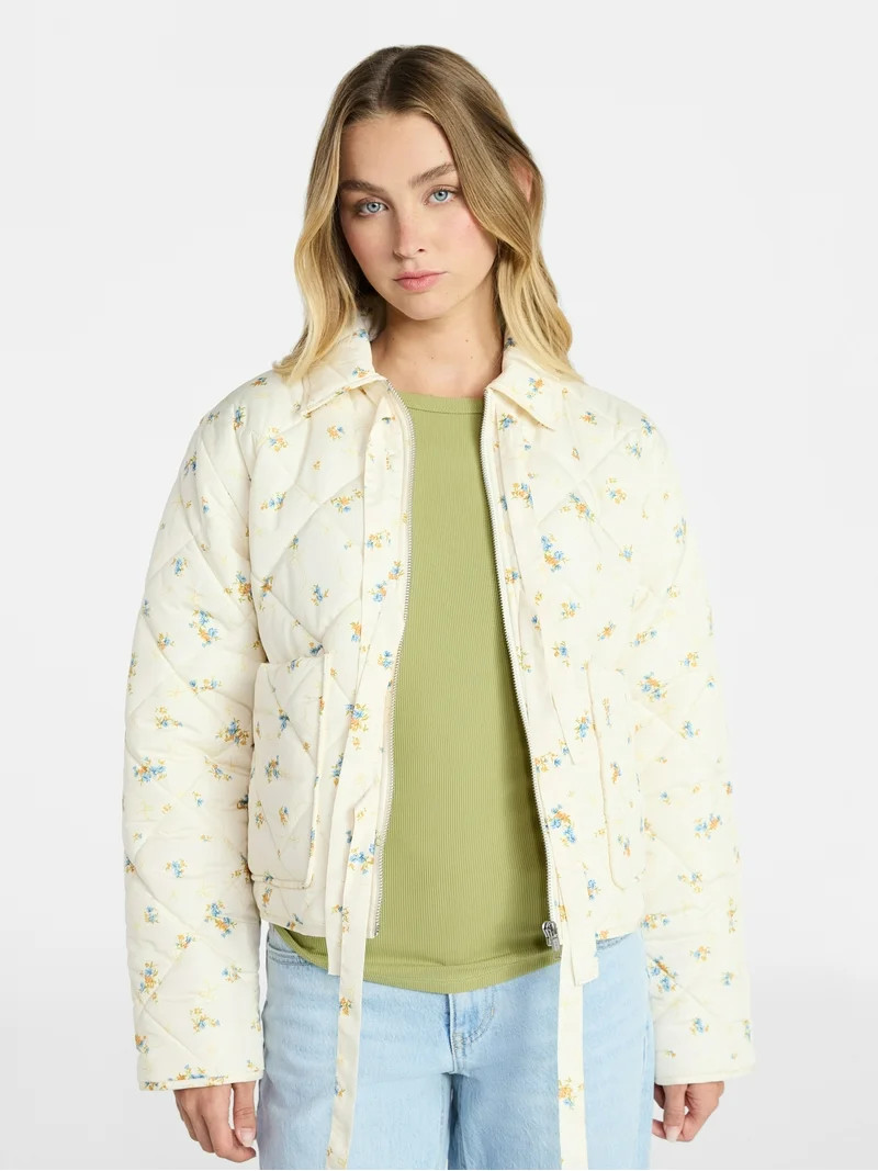 No Boundaries Quilted Bow Jacket, Women's XXS-XXL | Walmart (US)