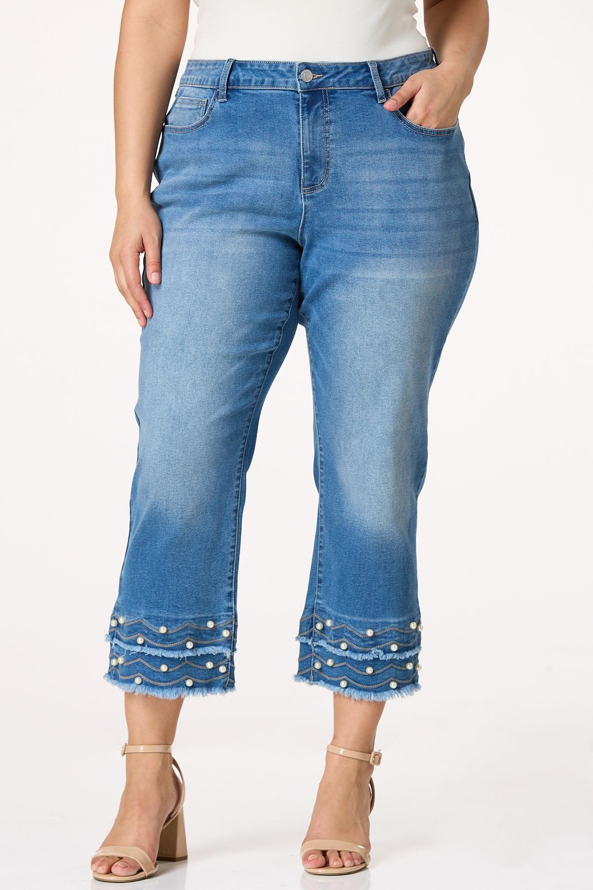 Plus Size Cropped Pearl Hem Jeans | Cato Fashions