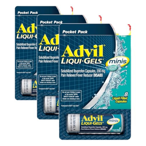 Advil Liqui-Gels minis Pain Reliever and Fever Reducer, Pain-Medicine for Adults with Ibuprofen 200mg for Pain Relief - 8 Liquid Filled Capsules (Pack of 3) | Amazon (US)