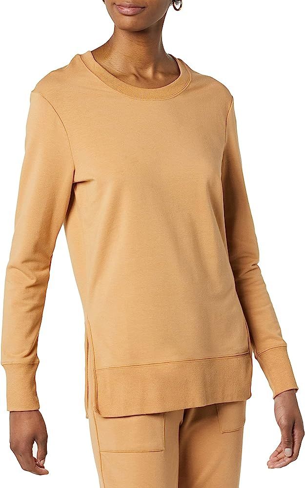 Amazon.com: Daily Ritual Women's Long-Sleeve Crewneck Sweatshirt with Side Cutouts, Camel, Small ... | Amazon (US)