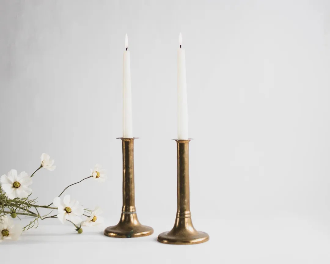 Set of 2 Antique Rustic Brass Candle Sticks, Pair of Brass Candle Holders for Taper Candles, Mode... | Etsy (US)