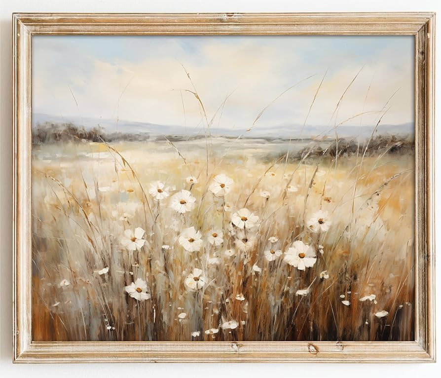 Kizbok Vintage Wall Art Prints for Living Room, Farmhouse Wall Decor Wildflower Field Landscape C... | Amazon (US)