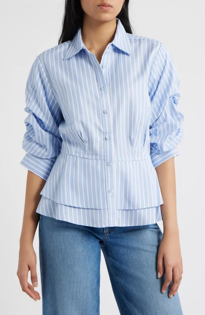 Pinstripe Button-Up Tiered Peplum Shirt | Nordstrom