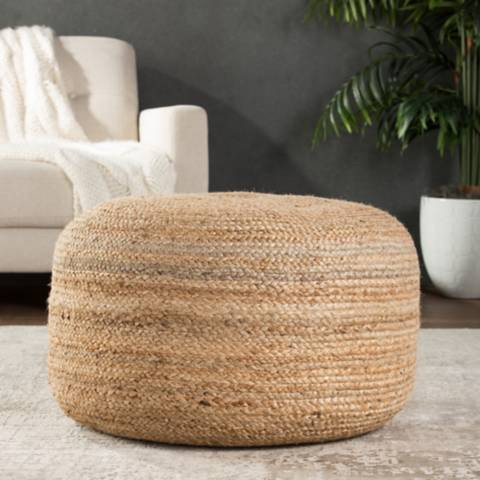 Jaipur Mesa Natural Solid Cylinder Pouf Ottoman | Lamps Plus