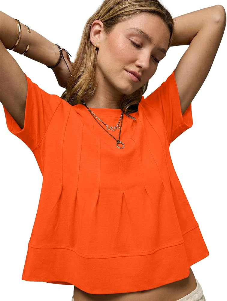 LOMON Spring Peplum Tops for Women Babydoll Pleated Short Sleeve Crop Swing Shirts Blouses Trendy... | Amazon (US)