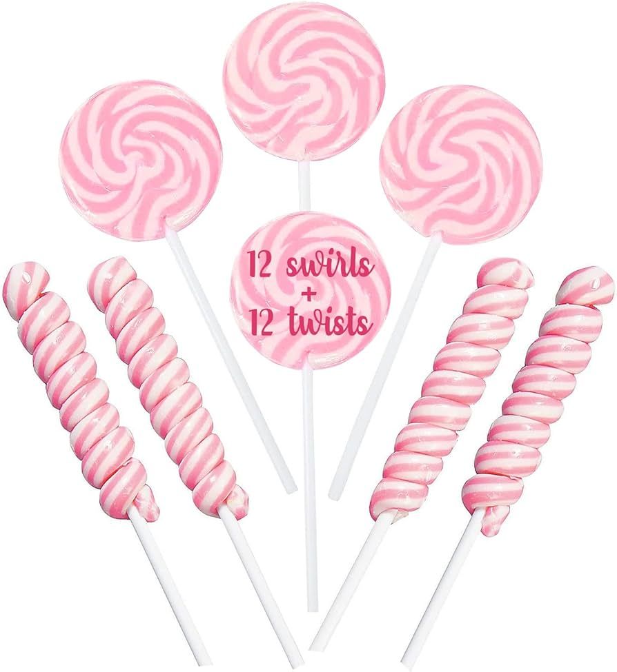 Pink Swirl And Twisty Lollipops - 24 Suckers Individually Wrapped | Amazon (US)