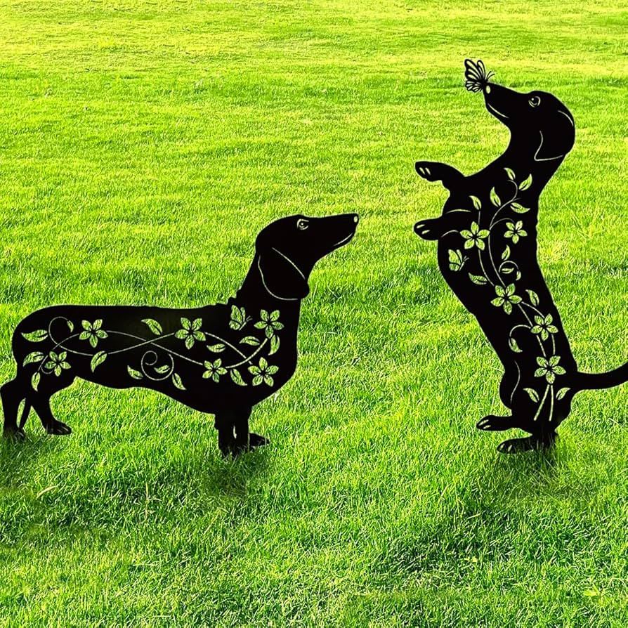 Dog Garden Decor for Outside, Dachshund Gift for Dog Lovers, Rust Proof Metal Black Silhouette De... | Amazon (US)