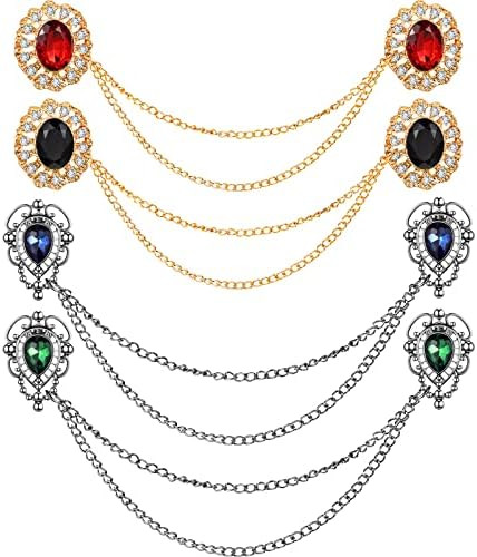 4 Pcs Vintage Chain Brooch Collar Pins Antique Sweater Shawl Cardigan Chain Clips Suit Lapel Pin ... | Amazon (US)