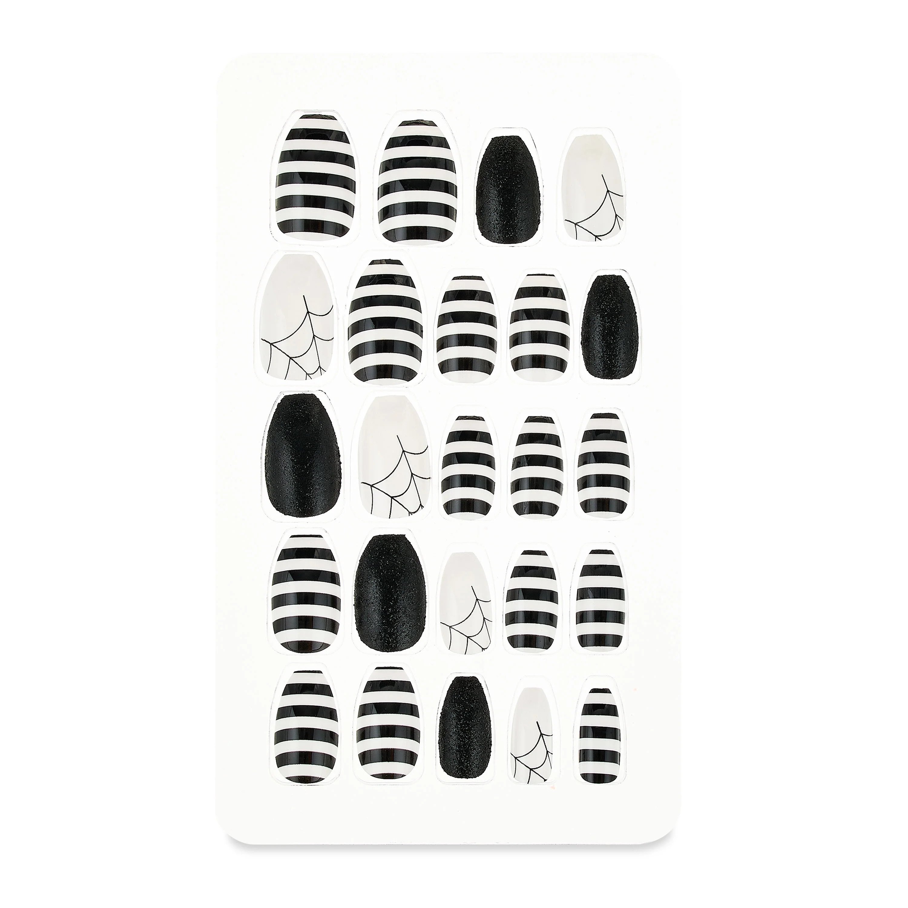 Halloween Black & White Stripes Press-On Nails for Adults, 24 Pack, by Way To Celebrate | Walmart (US)