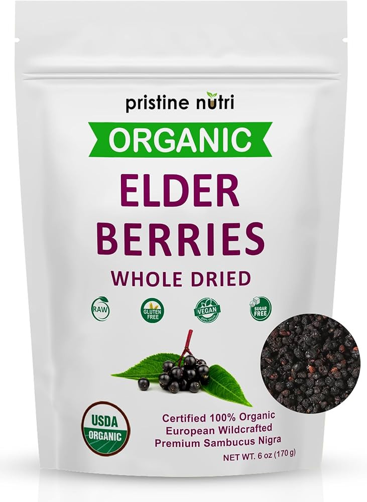 100% Organic Elderberry Dried, Whole Dried Elderberries Berries Organic, European Wildcrafted All... | Amazon (US)