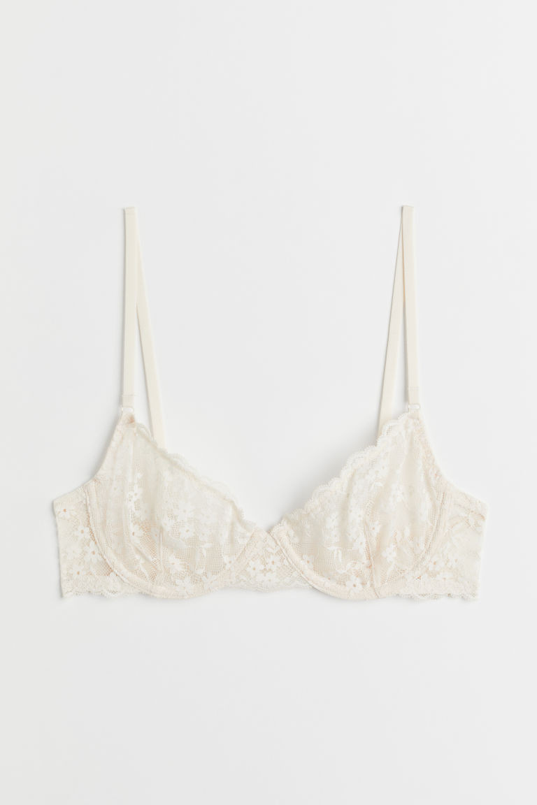 H & M - Non-padded underwired lace bra - Beige | H&M (UK, MY, IN, SG, PH, TW, HK)